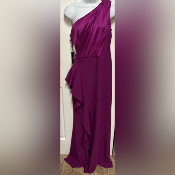 Adrianna Papell One Shoulder Sleeveless Cascading Ruffle Draped Orchid Gown NWT - Picture 7 of 10
